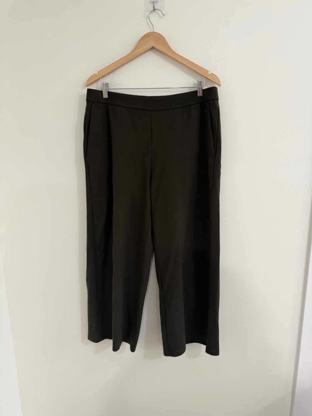 Women's Eileen fisher Black Wide-Leg Pull-On Pants-in Olive green sz L #T1